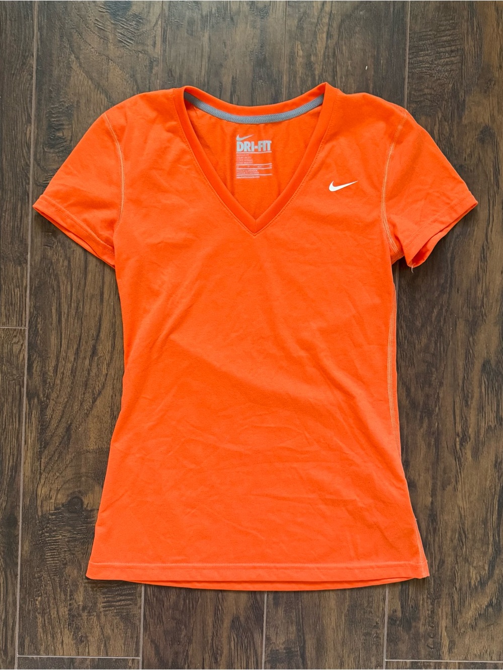 Nike XS Orange V Neck Dri Fit Athletic Tee